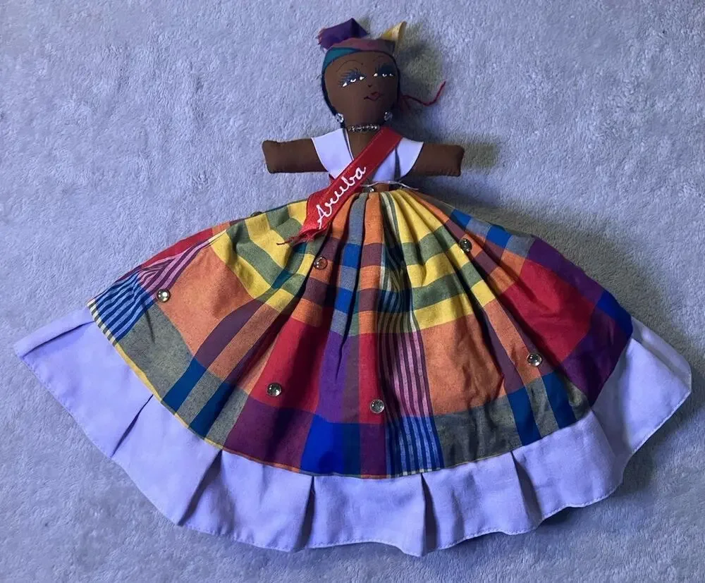 Vintage Doll Reversible Cloth Doll in Colorful Dress with 